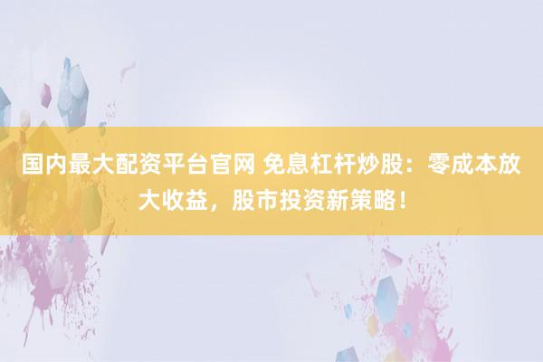国内最大配资平台官网 免息杠杆炒股：零成本放大收益，股市投资新策略！